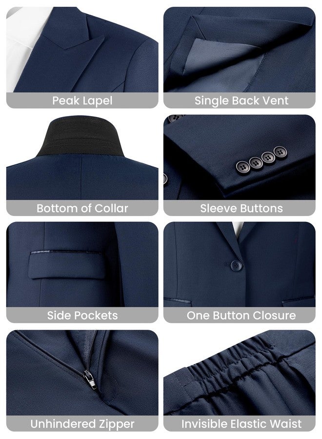 Kelyaa Women's 2 Piece Business Office Suit Lady Peaked Lapel Slim Fit One Button Blazer Jacket and Pants Set Navy Blue - Image 3